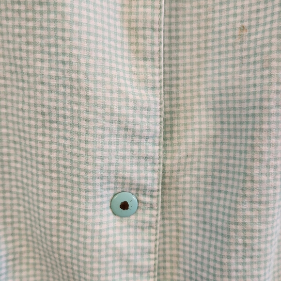 Vntg 60s Go Softly Lght Green Seersucker Snap Front House Dress Embroidered Sz M - Picture 6 of 11